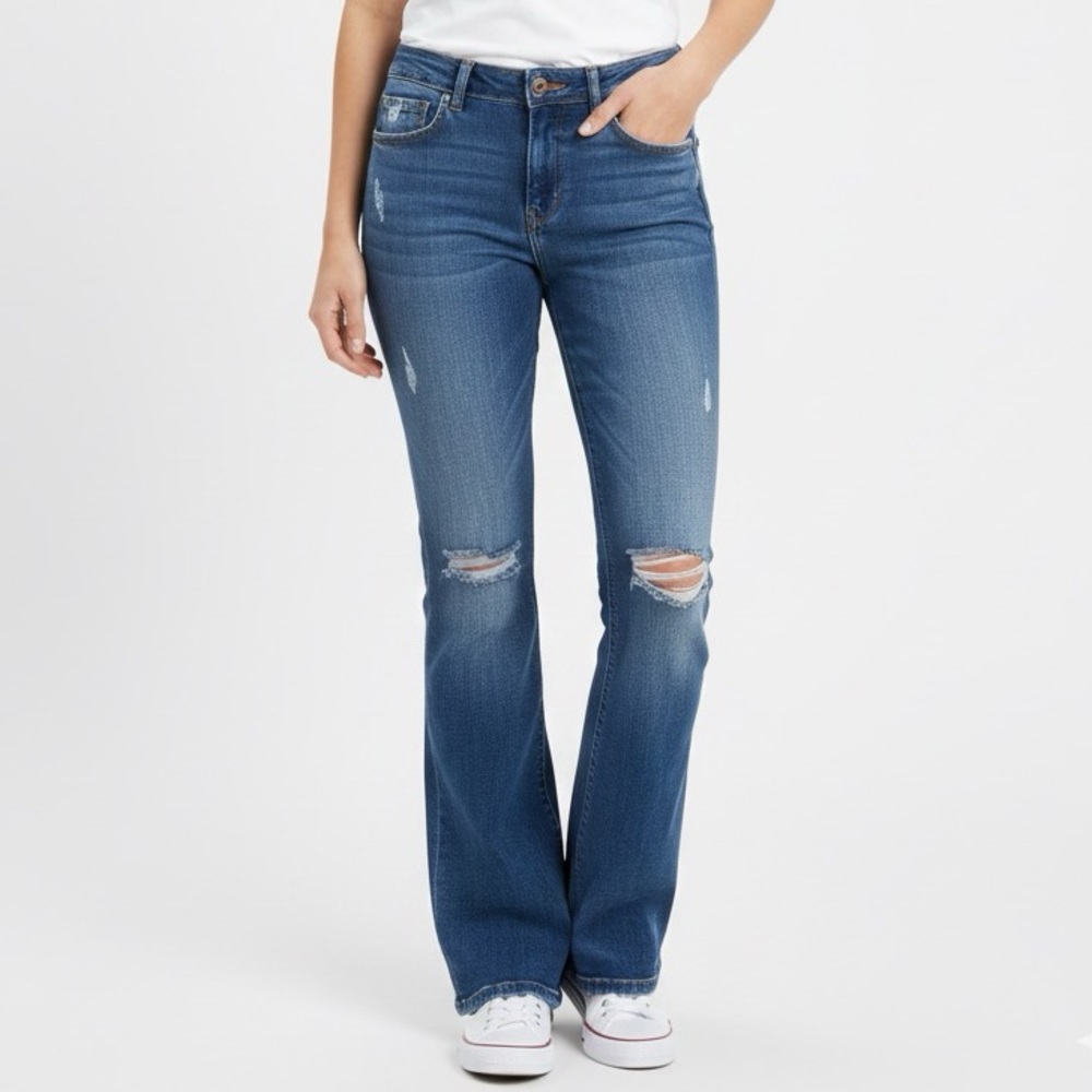 AMERICAN EAGLE Women’s Distressed Slim Bootcut Fit & Flare Jeans